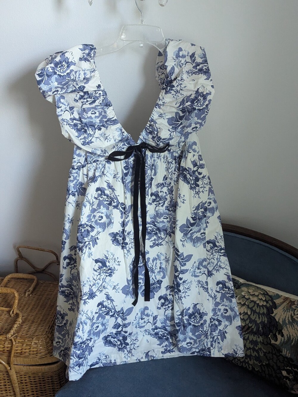 OPT Blue and white floral baby doll dress